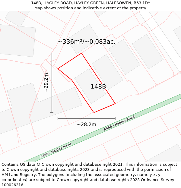 148B, HAGLEY ROAD, HAYLEY GREEN, HALESOWEN, B63 1DY: Plot and title map