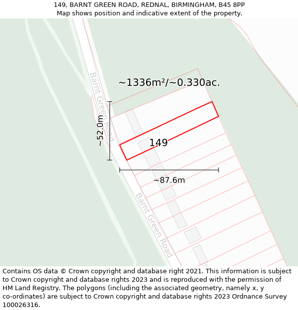 149, BARNT GREEN ROAD, REDNAL, BIRMINGHAM, B45 8PP: Plot and title map