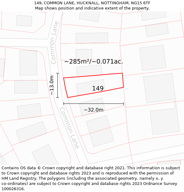 149, COMMON LANE, HUCKNALL, NOTTINGHAM, NG15 6TF: Plot and title map