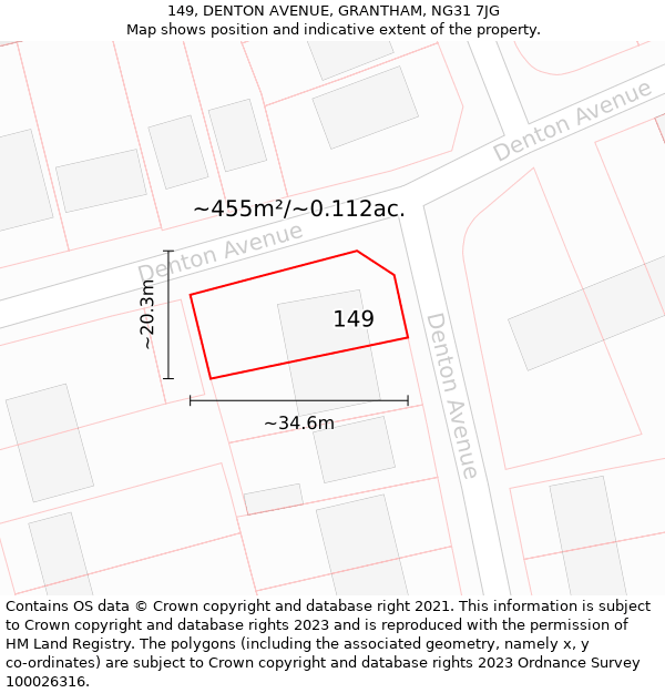 149, DENTON AVENUE, GRANTHAM, NG31 7JG: Plot and title map