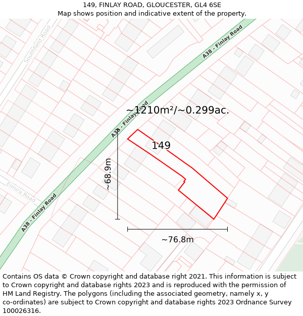 149, FINLAY ROAD, GLOUCESTER, GL4 6SE: Plot and title map