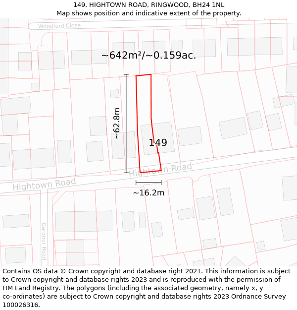 149, HIGHTOWN ROAD, RINGWOOD, BH24 1NL: Plot and title map