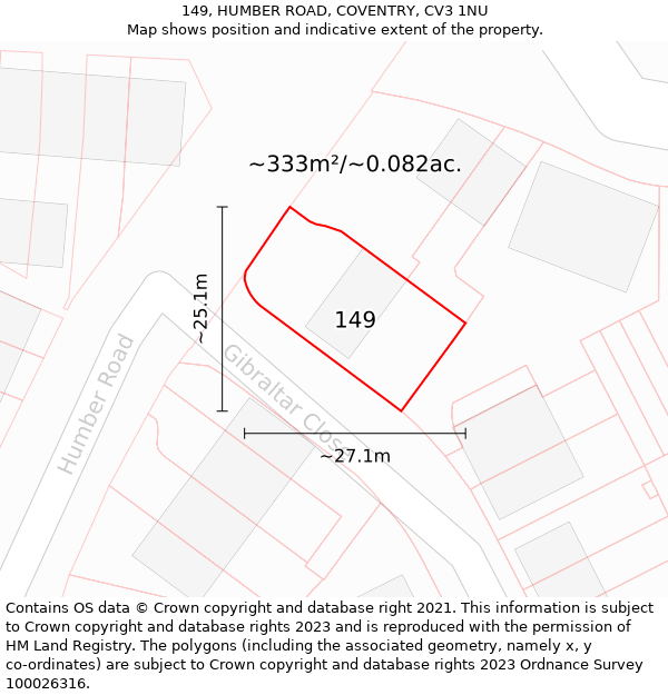 149, HUMBER ROAD, COVENTRY, CV3 1NU: Plot and title map