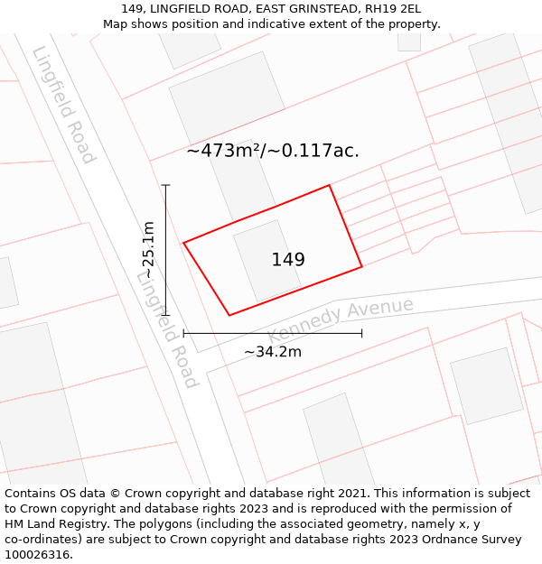 149, LINGFIELD ROAD, EAST GRINSTEAD, RH19 2EL: Plot and title map