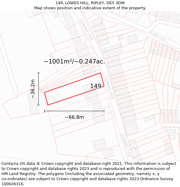 149, LOWES HILL, RIPLEY, DE5 3DW: Plot and title map