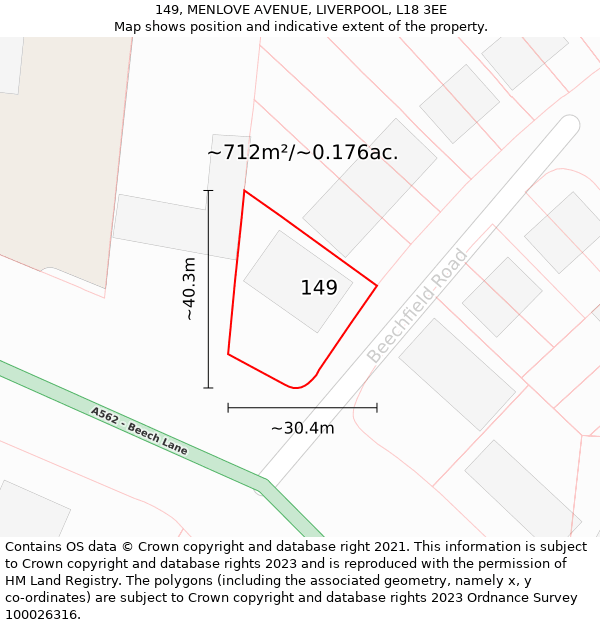 149, MENLOVE AVENUE, LIVERPOOL, L18 3EE: Plot and title map