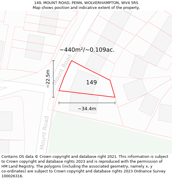 149, MOUNT ROAD, PENN, WOLVERHAMPTON, WV4 5RS: Plot and title map