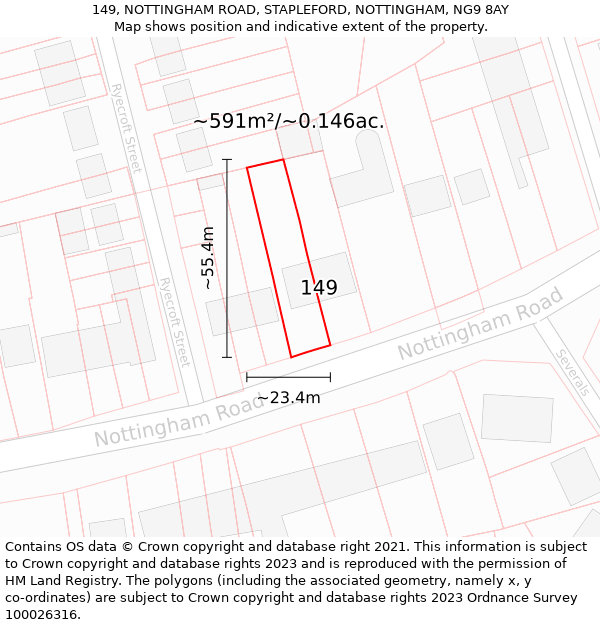 149, NOTTINGHAM ROAD, STAPLEFORD, NOTTINGHAM, NG9 8AY: Plot and title map