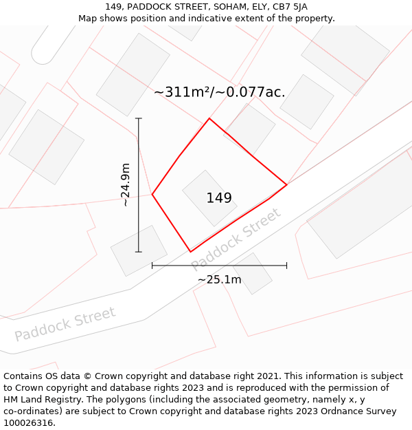 149, PADDOCK STREET, SOHAM, ELY, CB7 5JA: Plot and title map