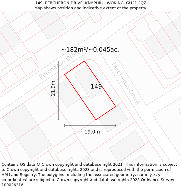 149, PERCHERON DRIVE, KNAPHILL, WOKING, GU21 2QZ: Plot and title map