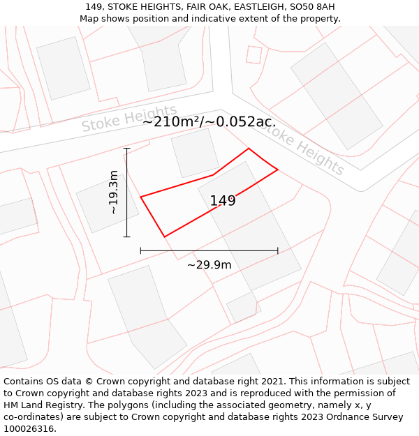 149, STOKE HEIGHTS, FAIR OAK, EASTLEIGH, SO50 8AH: Plot and title map