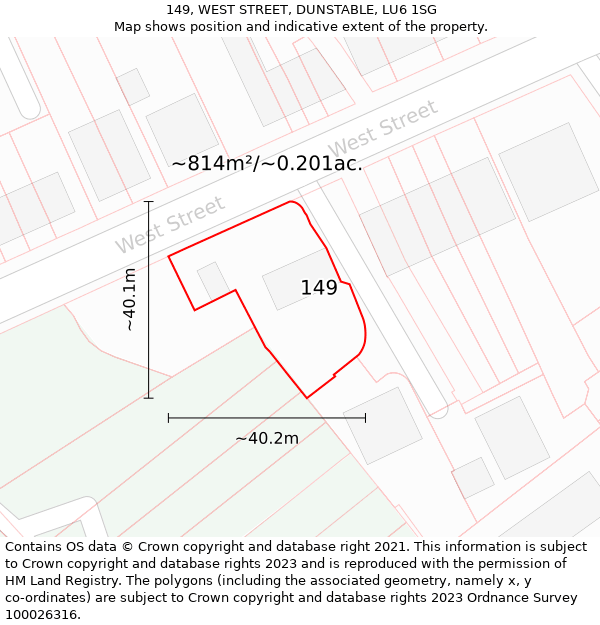 149, WEST STREET, DUNSTABLE, LU6 1SG: Plot and title map