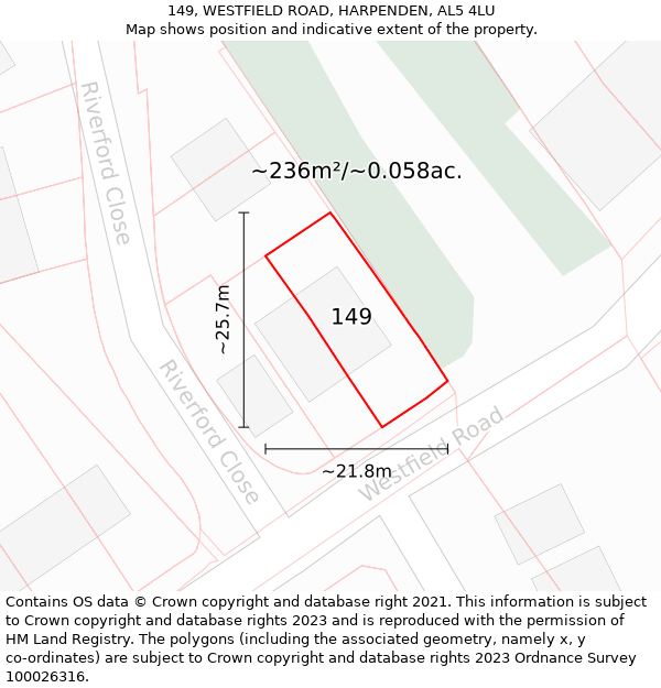 149, WESTFIELD ROAD, HARPENDEN, AL5 4LU: Plot and title map