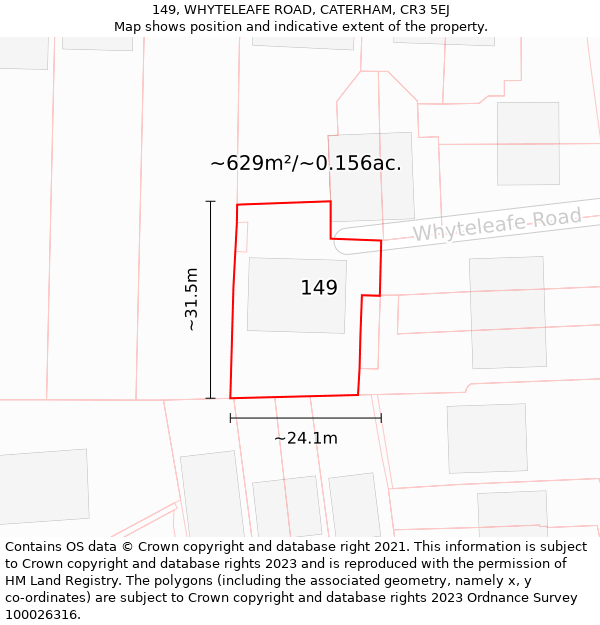 149, WHYTELEAFE ROAD, CATERHAM, CR3 5EJ: Plot and title map