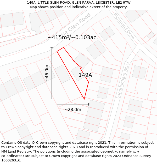 149A, LITTLE GLEN ROAD, GLEN PARVA, LEICESTER, LE2 9TW: Plot and title map