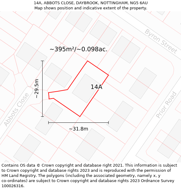 14A, ABBOTS CLOSE, DAYBROOK, NOTTINGHAM, NG5 6AU: Plot and title map