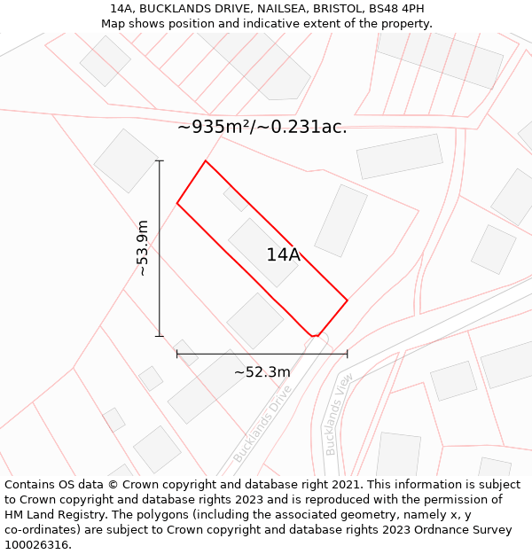 14A, BUCKLANDS DRIVE, NAILSEA, BRISTOL, BS48 4PH: Plot and title map