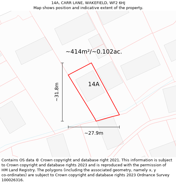 14A, CARR LANE, WAKEFIELD, WF2 6HJ: Plot and title map