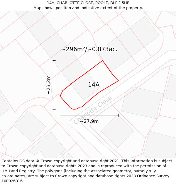 14A, CHARLOTTE CLOSE, POOLE, BH12 5HR: Plot and title map