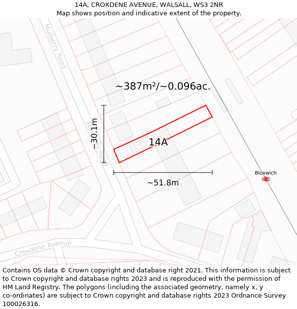 14A, CROXDENE AVENUE, WALSALL, WS3 2NR: Plot and title map
