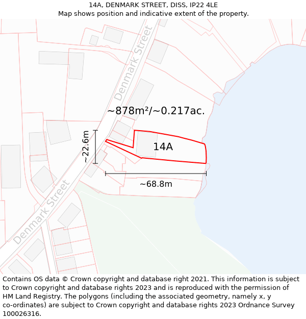 14A, DENMARK STREET, DISS, IP22 4LE: Plot and title map