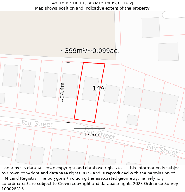 14A, FAIR STREET, BROADSTAIRS, CT10 2JL: Plot and title map