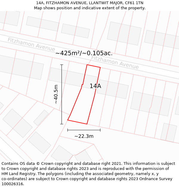 14A, FITZHAMON AVENUE, LLANTWIT MAJOR, CF61 1TN: Plot and title map