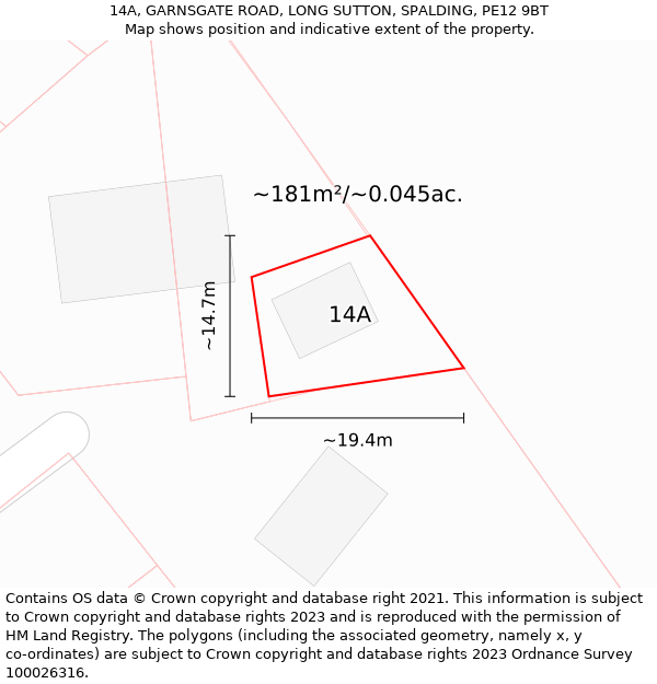 14A, GARNSGATE ROAD, LONG SUTTON, SPALDING, PE12 9BT: Plot and title map