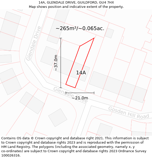 14A, GLENDALE DRIVE, GUILDFORD, GU4 7HX: Plot and title map