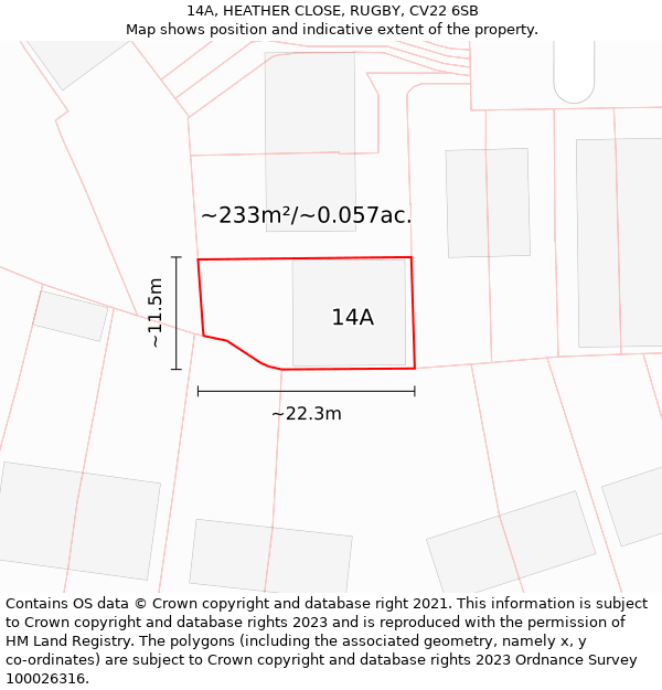 14A, HEATHER CLOSE, RUGBY, CV22 6SB: Plot and title map