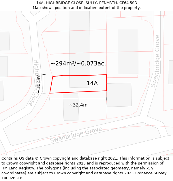 14A, HIGHBRIDGE CLOSE, SULLY, PENARTH, CF64 5SD: Plot and title map