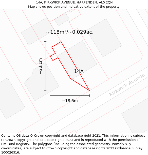 14A, KIRKWICK AVENUE, HARPENDEN, AL5 2QN: Plot and title map