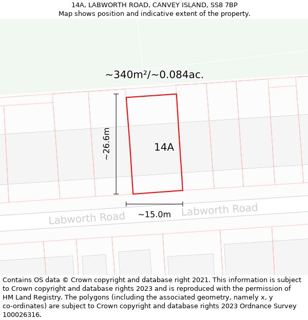 14A, LABWORTH ROAD, CANVEY ISLAND, SS8 7BP: Plot and title map