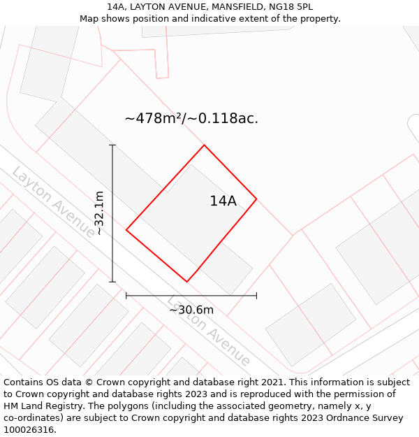 14A, LAYTON AVENUE, MANSFIELD, NG18 5PL: Plot and title map