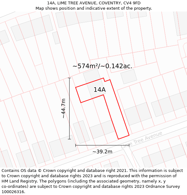 14A, LIME TREE AVENUE, COVENTRY, CV4 9FD: Plot and title map