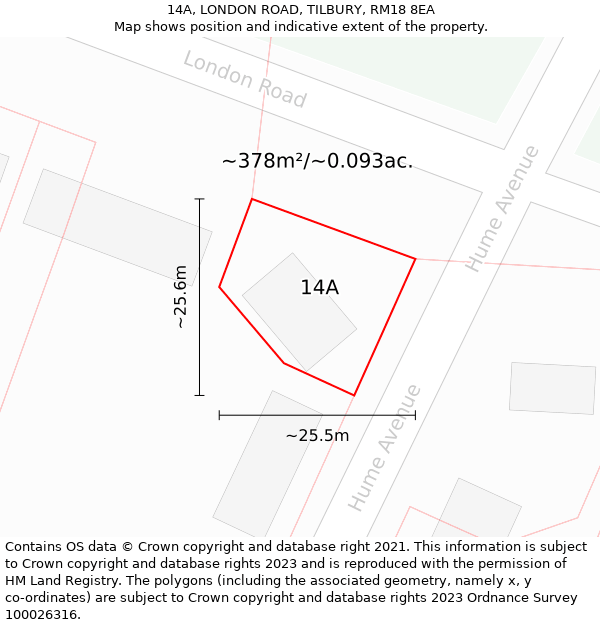 14A, LONDON ROAD, TILBURY, RM18 8EA: Plot and title map
