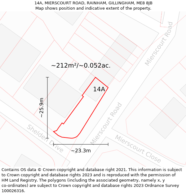 14A, MIERSCOURT ROAD, RAINHAM, GILLINGHAM, ME8 8JB: Plot and title map