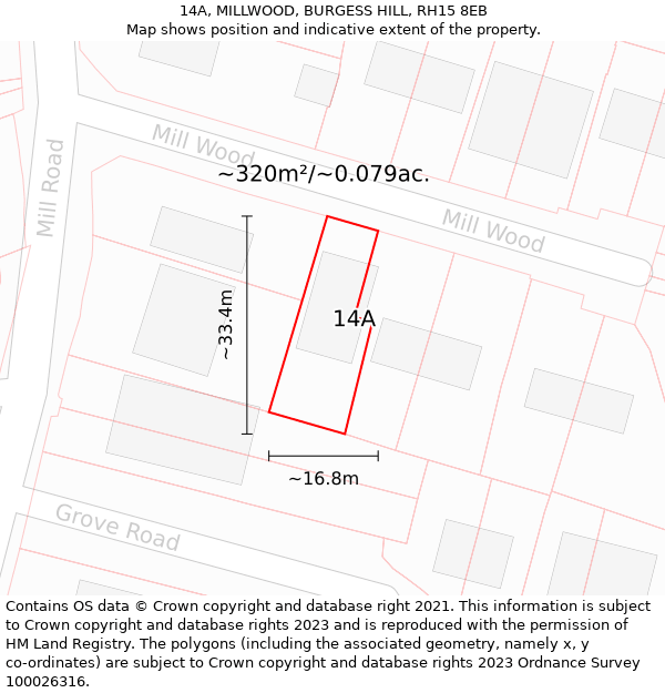 14A, MILLWOOD, BURGESS HILL, RH15 8EB: Plot and title map