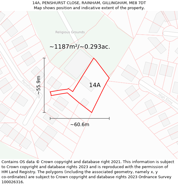 14A, PENSHURST CLOSE, RAINHAM, GILLINGHAM, ME8 7DT: Plot and title map