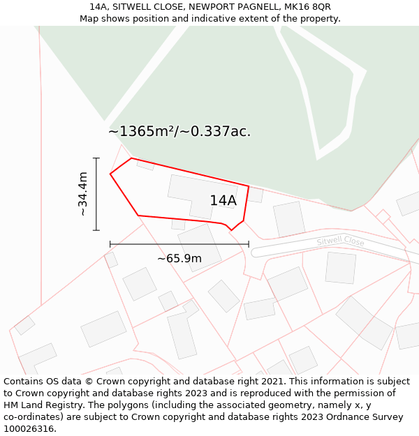 14A, SITWELL CLOSE, NEWPORT PAGNELL, MK16 8QR: Plot and title map