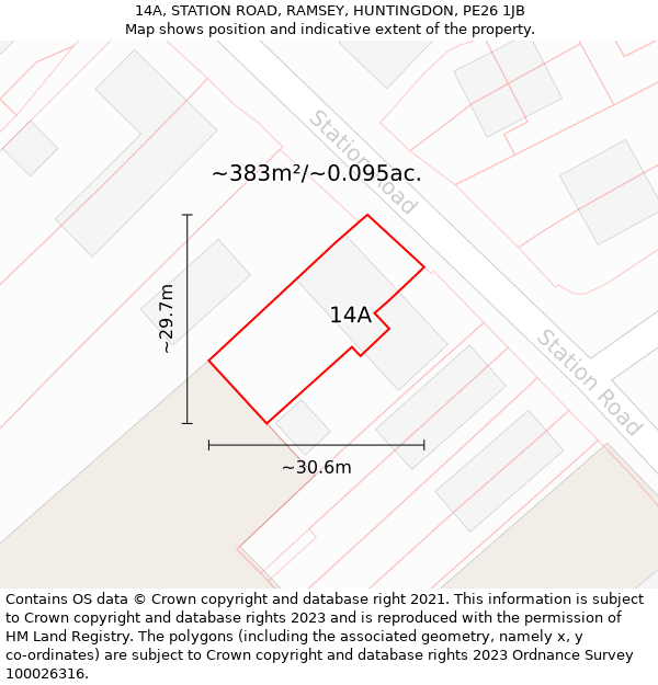 14A, STATION ROAD, RAMSEY, HUNTINGDON, PE26 1JB: Plot and title map