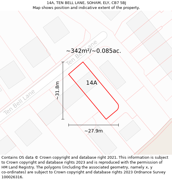 14A, TEN BELL LANE, SOHAM, ELY, CB7 5BJ: Plot and title map