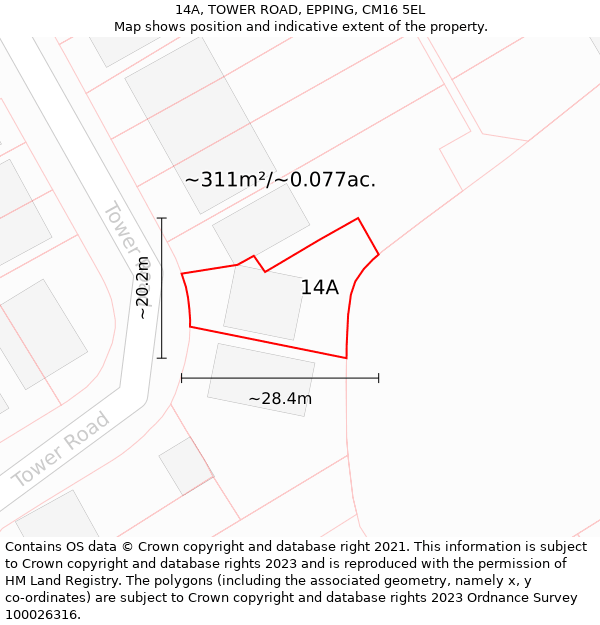 14A, TOWER ROAD, EPPING, CM16 5EL: Plot and title map