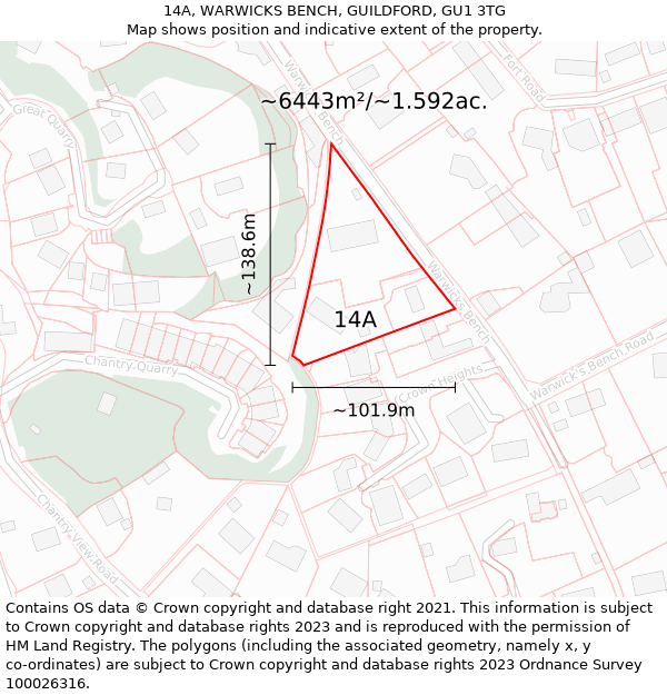 14A, WARWICKS BENCH, GUILDFORD, GU1 3TG: Plot and title map