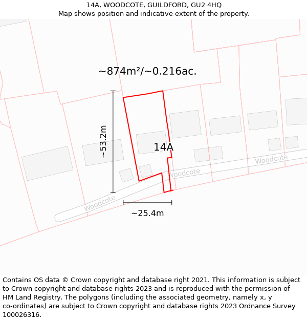 14A, WOODCOTE, GUILDFORD, GU2 4HQ: Plot and title map