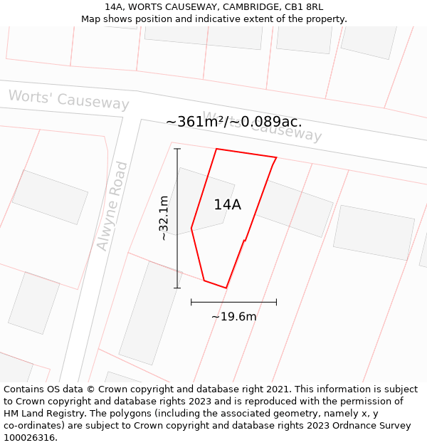 14A, WORTS CAUSEWAY, CAMBRIDGE, CB1 8RL: Plot and title map