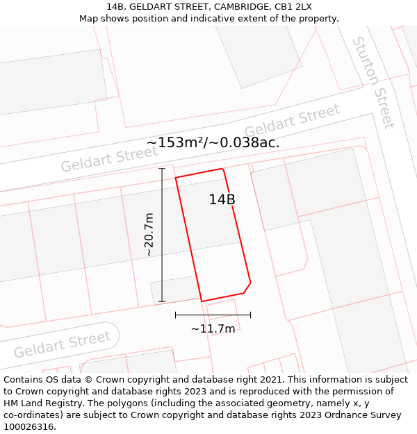 14B, GELDART STREET, CAMBRIDGE, CB1 2LX: Plot and title map