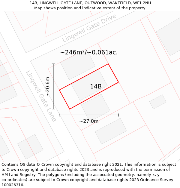 14B, LINGWELL GATE LANE, OUTWOOD, WAKEFIELD, WF1 2NU: Plot and title map