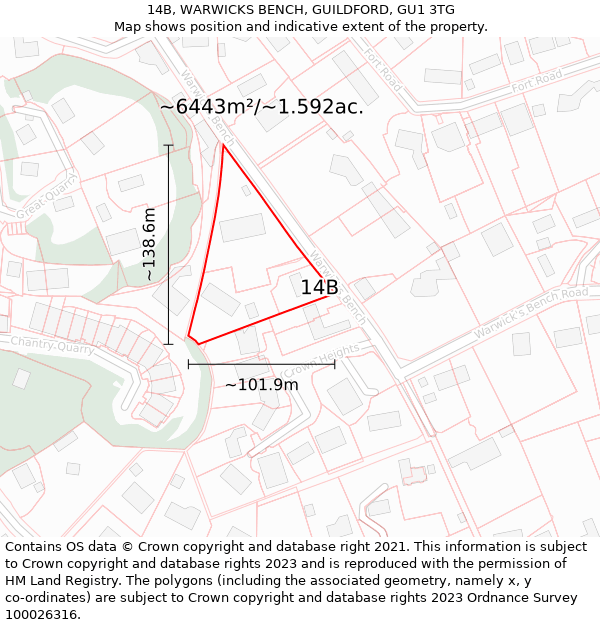 14B, WARWICKS BENCH, GUILDFORD, GU1 3TG: Plot and title map