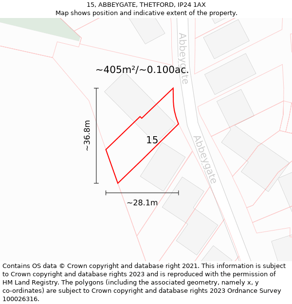 15, ABBEYGATE, THETFORD, IP24 1AX: Plot and title map